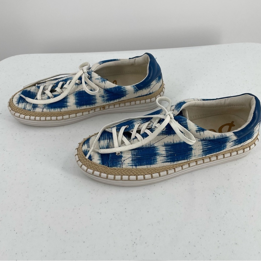 Sam Edelman Kavi Tie Dyed Espadrille Blue Cream Jute Twine Low Rise Sneakers - Picture 3 of 9
